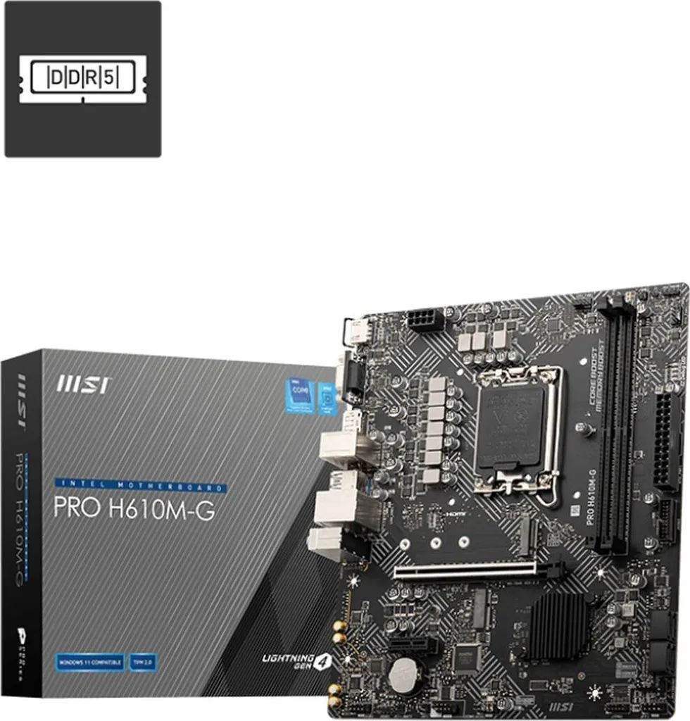 MSI PRO H610M-G - Scheda madre - micro ATX - Presa LGA1700 - Chipset H610 - USB 3.2 Gen 1 - Gigabit LAN - Grafica onboard (CPU necessaria) - Audio HD (8 canali) (7D46-075R)