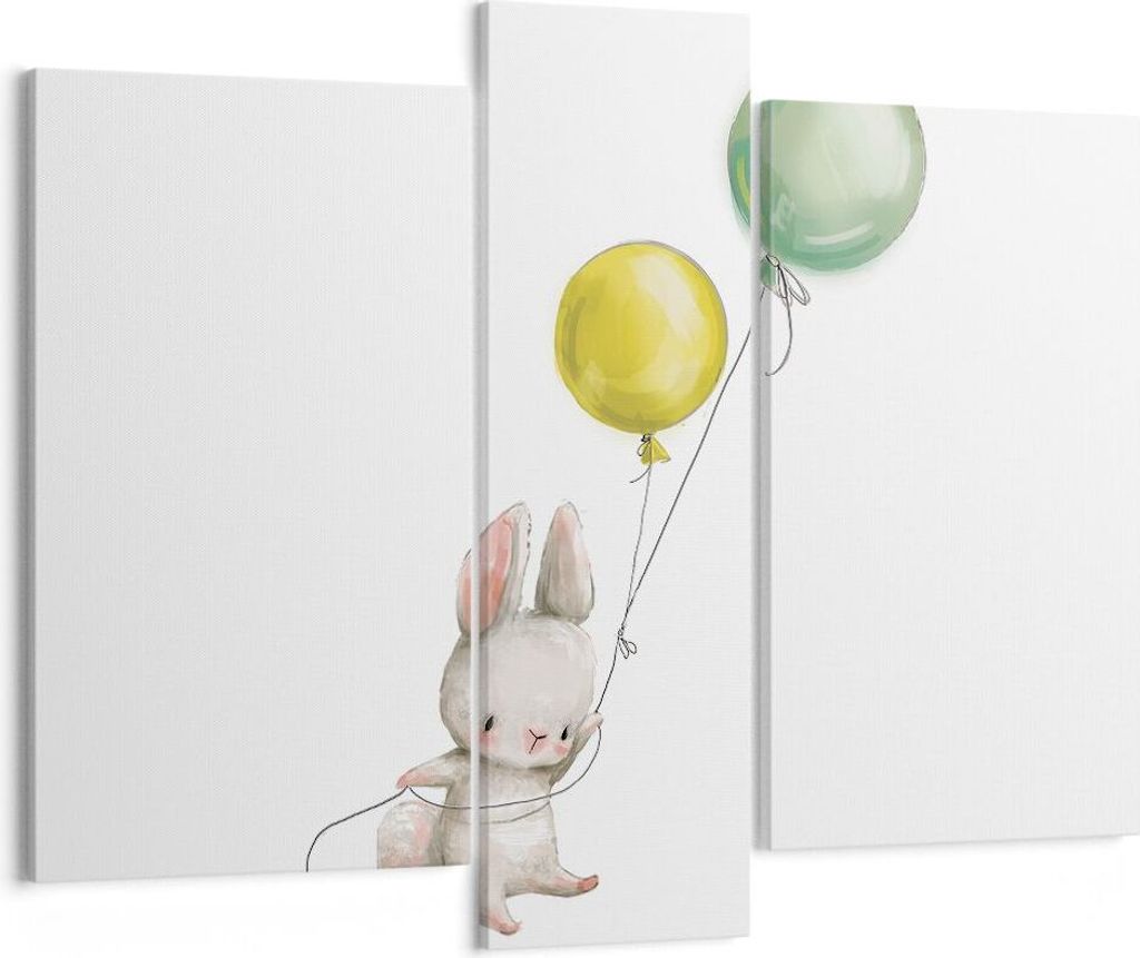 Bild auf Leinwand - Leinwandbild - 3 Teile - Häschen Luftballons Kinder - 95x80cm - Wand Bild - Wanddeko - Wandbilder - Leinwanddruck - Bilder - W...