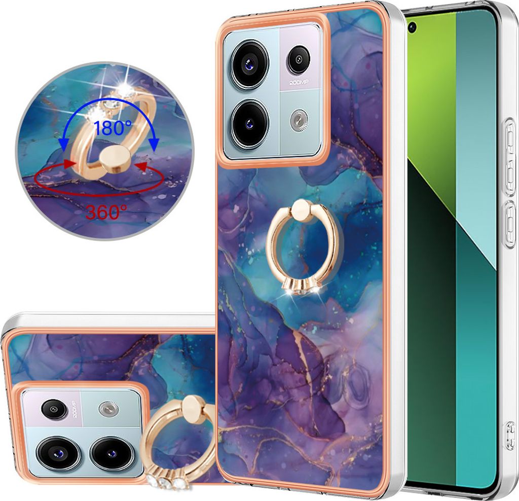 Hülle für Xiaomi Redmi Note 13 Pro 5G Muster TPU Silikon Stoßdämpfer Bumper Schutzhülle mit Ring Ständer Dunkelblau