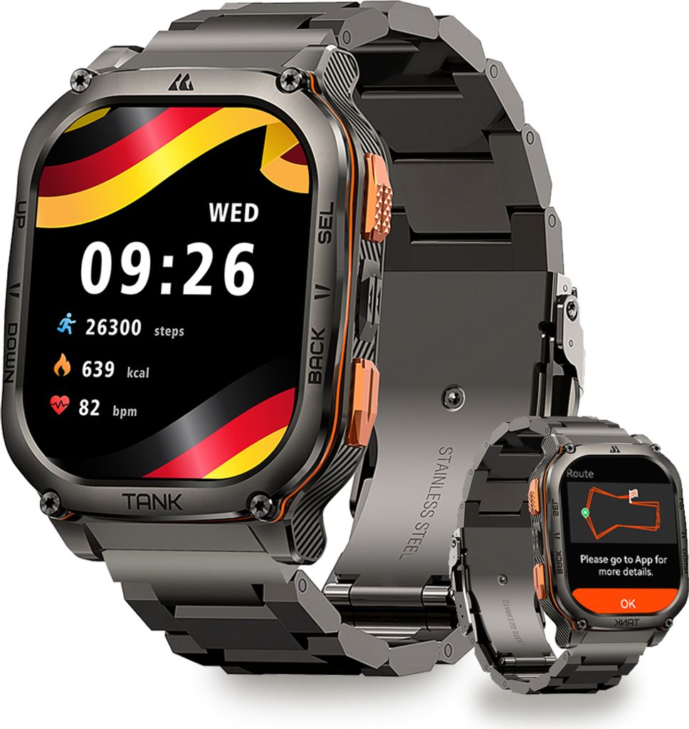 KOSPET TANK M3 ULTRA Smartwatch (1,96 Zoll, Android iOS), Herren Wasserdicht Herzfrequenzmesser Schrittzähler Aktivitätstracker