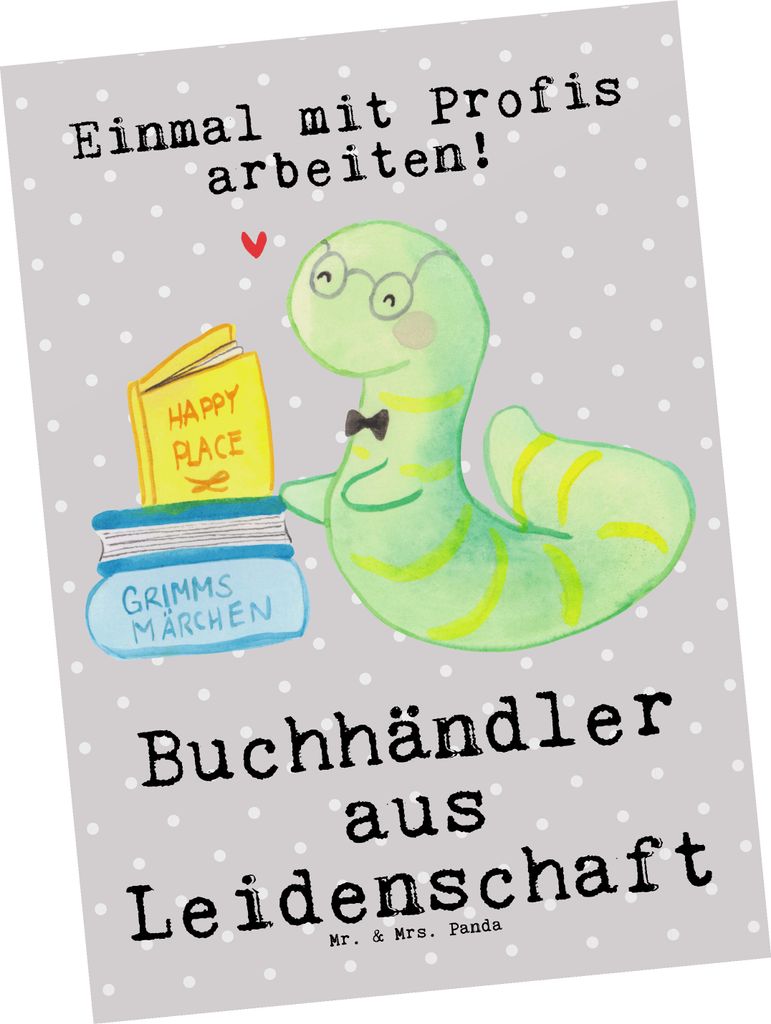 Mr. & Mrs. Panda Postkarte Buchhändler Leidenschaft - Grau Produktbild 