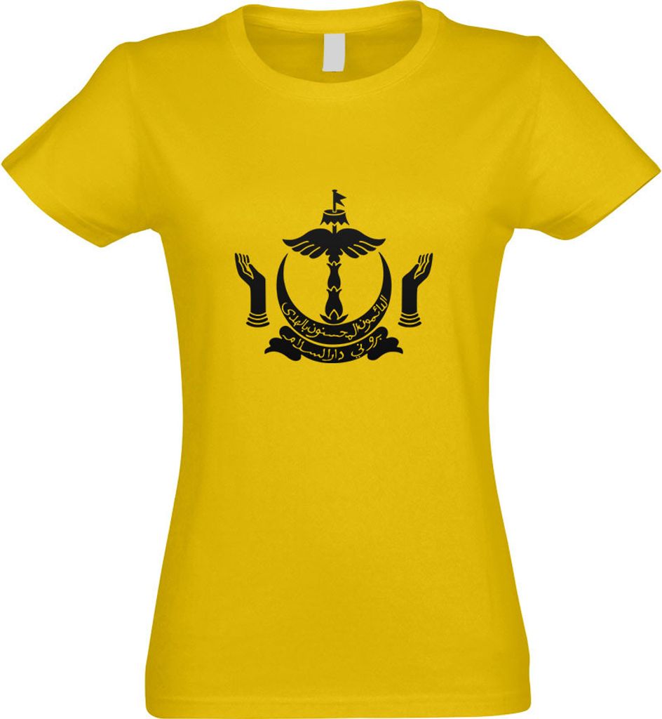 Kiwistar - T-Shirt tailliert - Damen - gelb - Brunei Wappen - mit Motiv Bedruckt - Funshirt Design - Sport - Freizeit - Damen - S