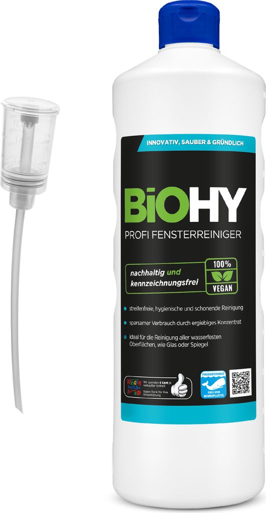 BiOHY Profi Fensterreiniger (1l Flasche) + Dosierer | Produktbild 
