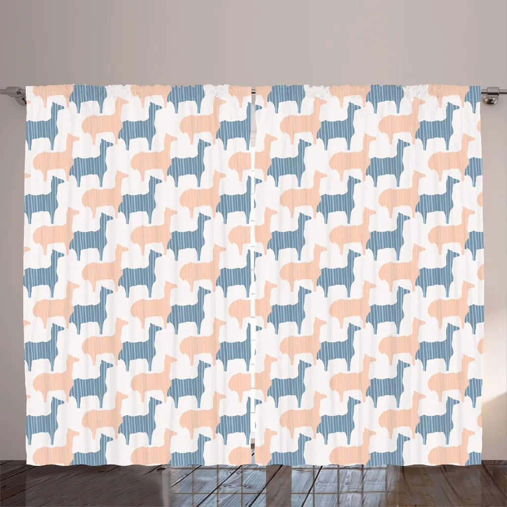 Rideau de salon avec boucles et crochets motif lamas 280 x 225 cm
