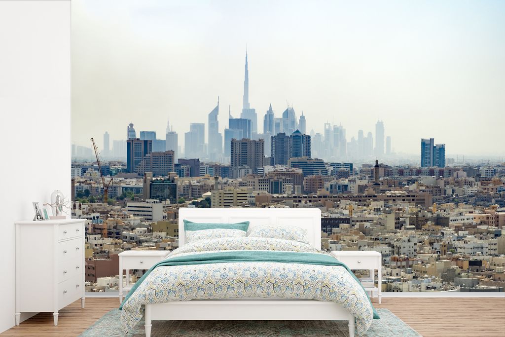 MuchoWow Fototapete für Wohnzimmer oder Schlafzimmer Wandtapete Vinyl Motivtapete Die vielen Gesichter von Dubai - 360x240 cm - Vinyl-Tapete