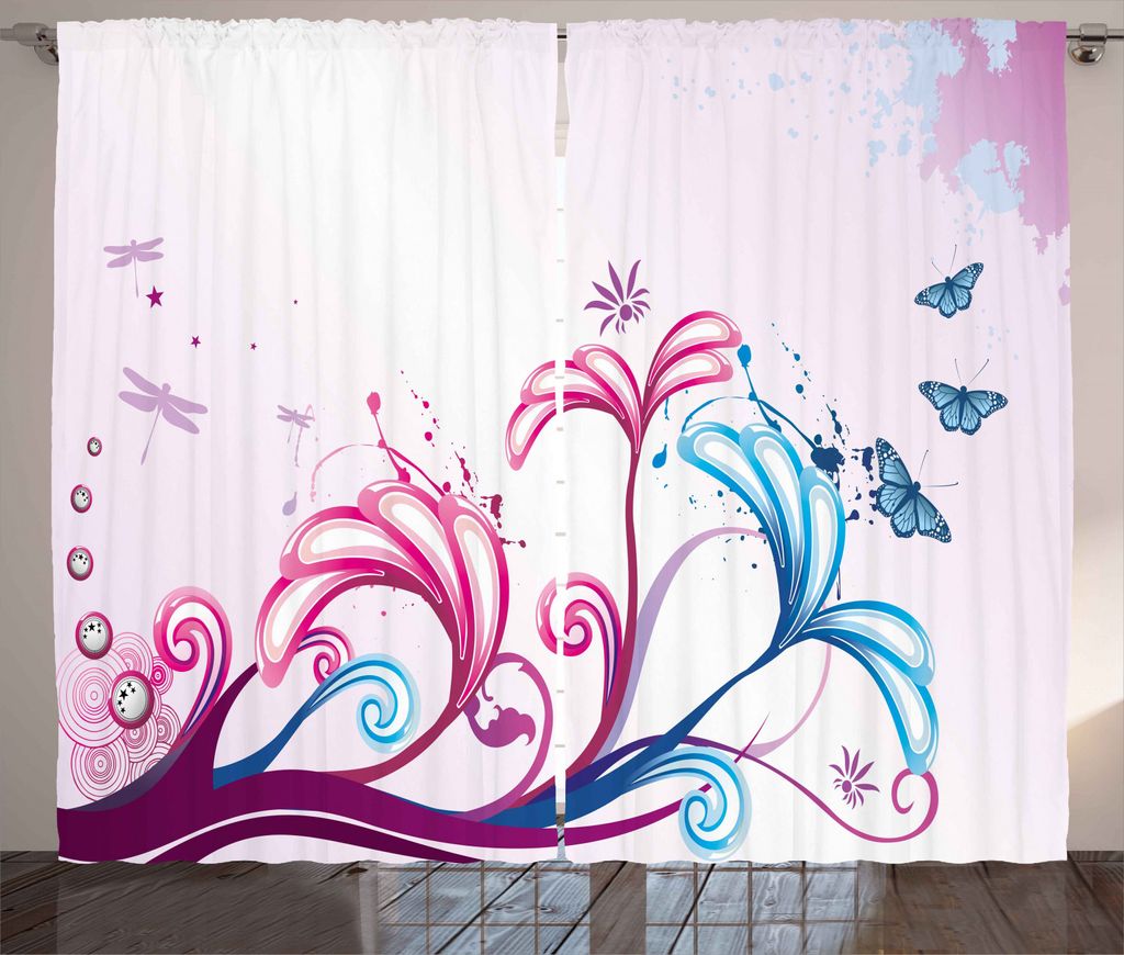 ABAKUHAUS Natur Rustikaler Gardine, Frühlings-Style Design, Schlafzimmer Kräuselband Vorhang mit Schlaufen und Haken, 280 x 245 cm, Lila Rosa Him...