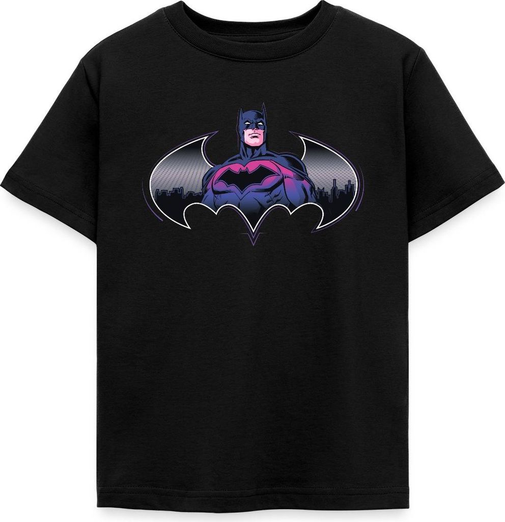 Spreadshirt Batman Cooles Design Mit Logo Und Pinkem Kostüm Kinder T-Shirt, 122/128 (7-8 Jahre), Schwarz