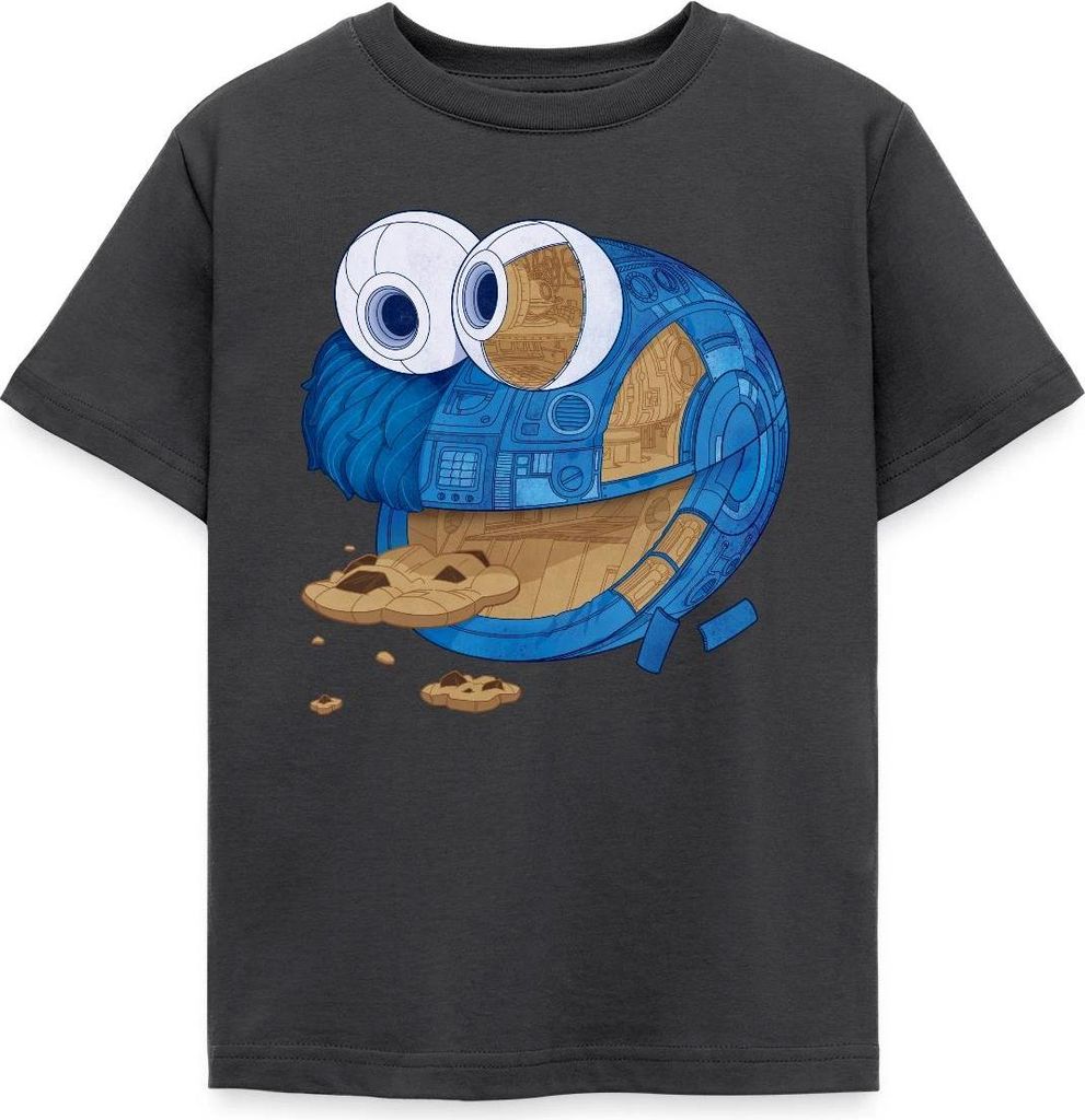 Spreadshirt Sesamstraße Krümelmonster Maschine Kinder T-Shirt, 98/104 (3-4 Jahre), Dunkelgrau