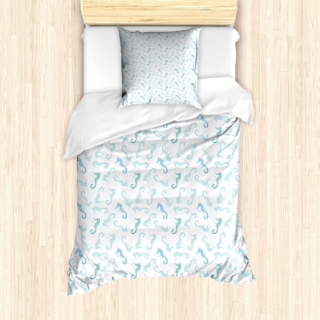ABAKUHAUS Seahorse Bettbezug Set für Einzelbetten, Nautical Kontur Tier, Milbensicher Allergiker geeignet mit Kissenbezug, 135 cm x 200 cm - 80 x ...
