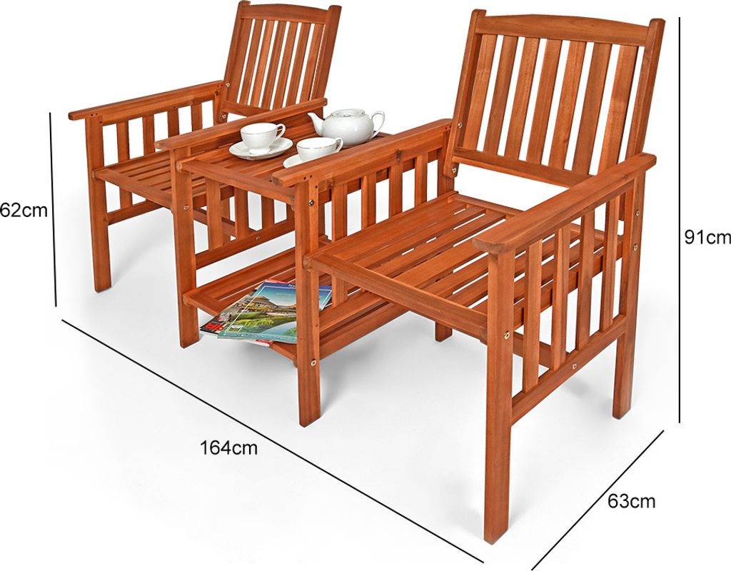 Casaria Gartenbank mit Tisch Wetterfest, 2 Ablagen aus Produktbild 4