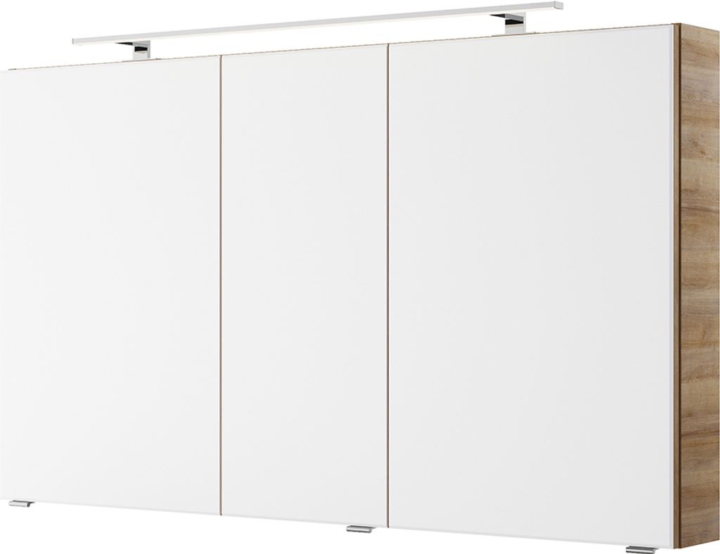 Bad Spiegelschrank mit 3D Funktion und LED Beleuchtung mit Riviera Eiche Nb. VILLATORO-66, B/H/T ca. 120/70,3/14,5 cm