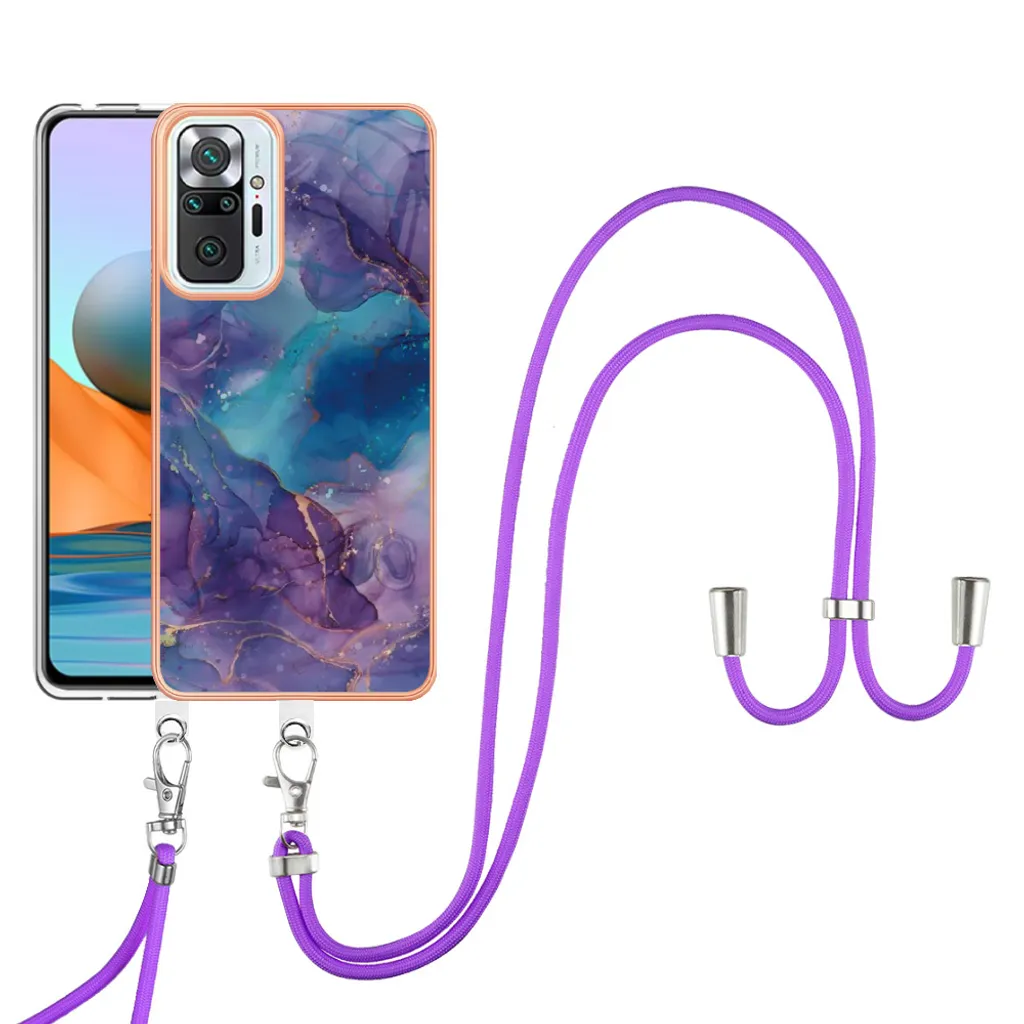 Custodia con cinturino per Xiaomi Redmi Note 10 Pro / Note 10 Pro Max, paraurti in TPU a fantasia, custodia protettiva con cinturino regolabile Viola