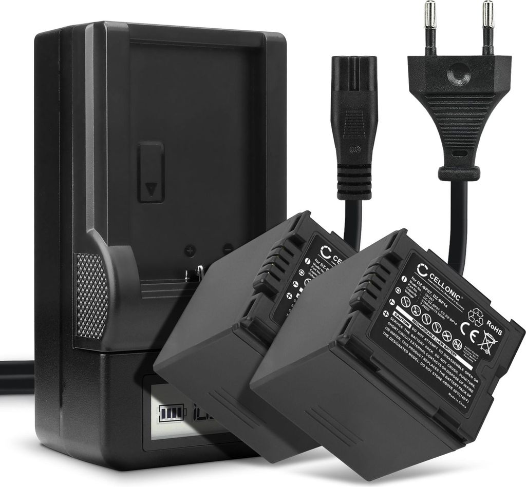 CELLONIC 2x Akku für Kamera Kompatibel mit Panasonic VDR-D250, NV-GS320, NV-GS500, CGA-DU06 - (2100mAh, 7.4V) + Ladegerät
