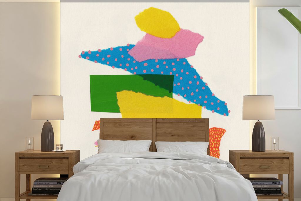 MuchoWow Fototapete für Wohnzimmer oder Schlafzimmer Wandtapete Vinyl Motivtapete Abstrakt - Kunst - Formen - Regenbogen - 220x220 cm - Tapeten