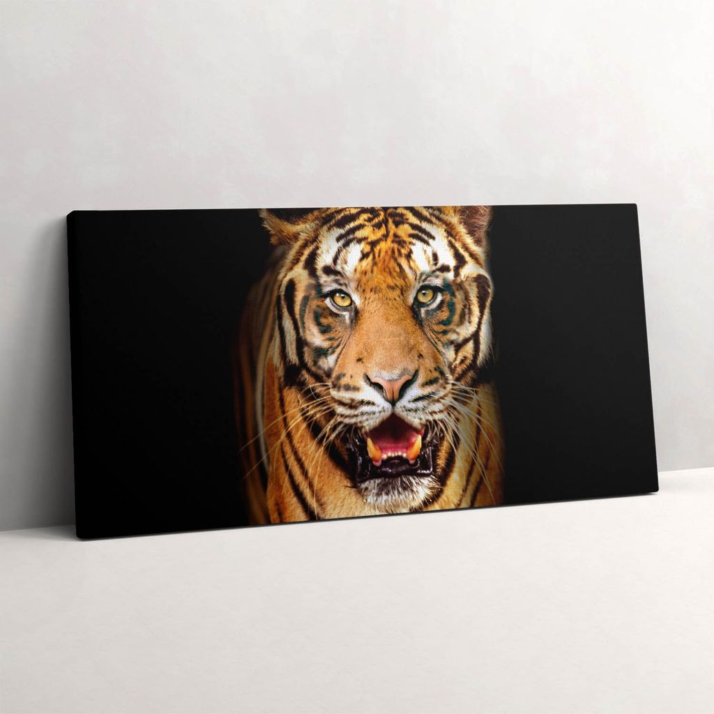 Ausdrucksstarke wilde Tigerkatze – Leinwandbild Wandbild – 140x70 cm – Leinwandbilder – Wandbilder – Schlafzimmer – Flur