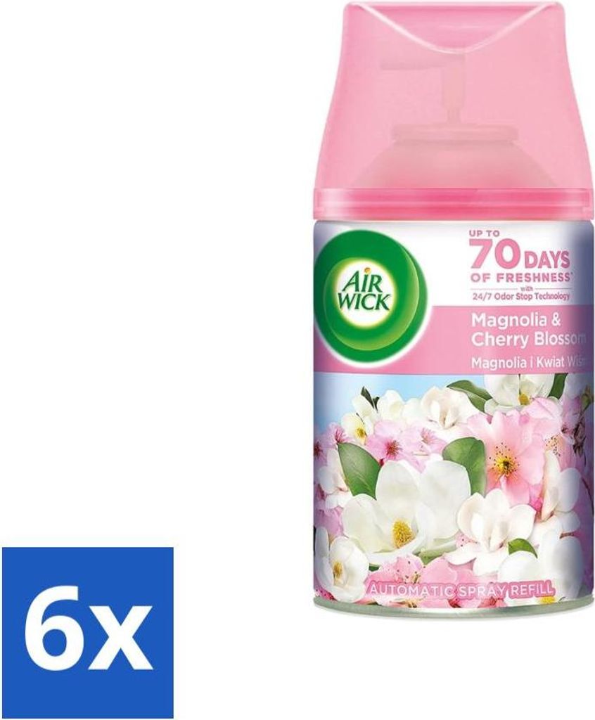 Air Wick - Lufterfrischer Nachfüller - Magnolie & Kirschblüte - Automatisches Spray - 250 ml - Vorteilspack - 6 Stücke