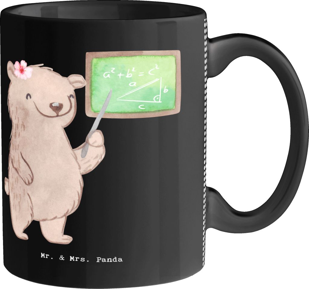 Mr. & Mrs. Panda Becher Mathematiklehrerin Herz - Schwarz - Geschenk, Mathe, Referendariat, Kaffeetasse, Teetasse, Mathelehrerin, Kaffeebecher, Tas...