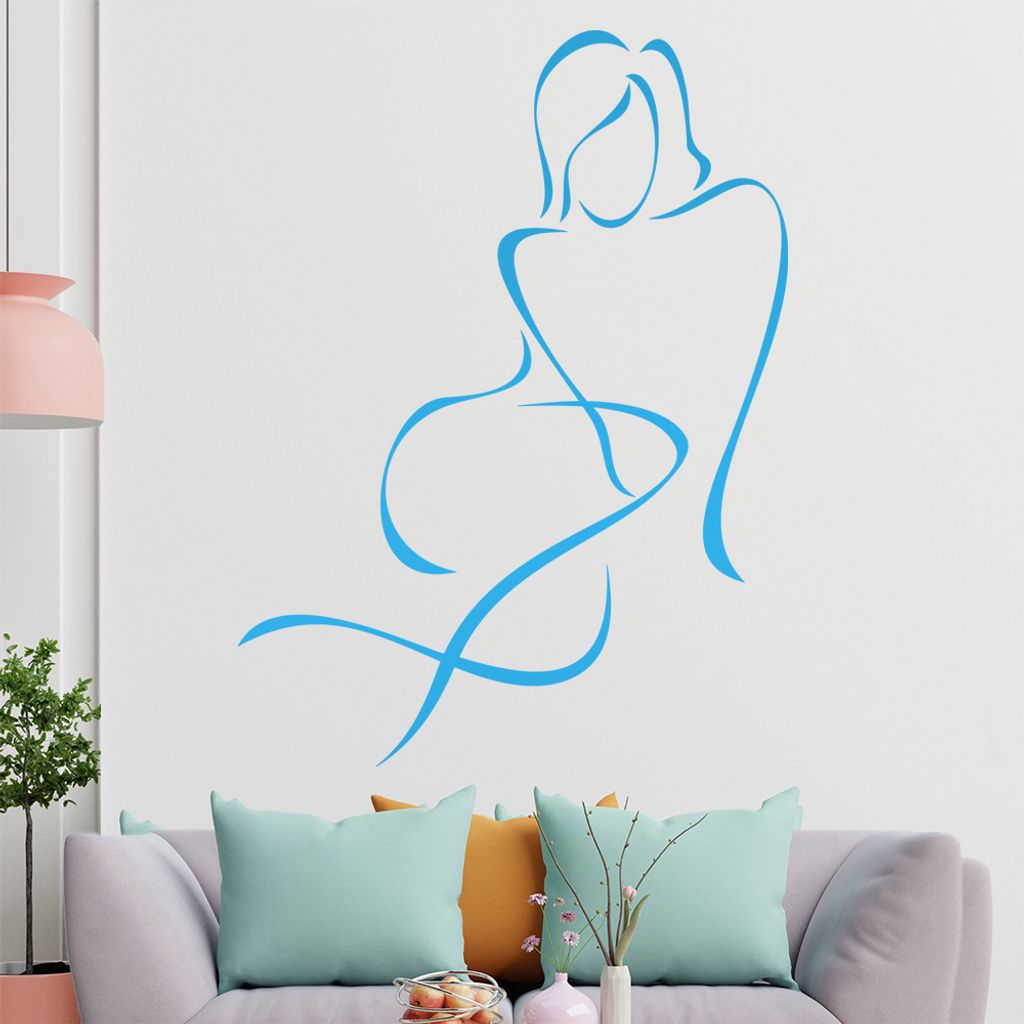 Frau sitzend - Linien Wandtattoo in 6 Größen - Wandaufkleber Wall Sticker - Dekoration, Küche, Wohnzimmer, Schlafzimmer, Badezimmer