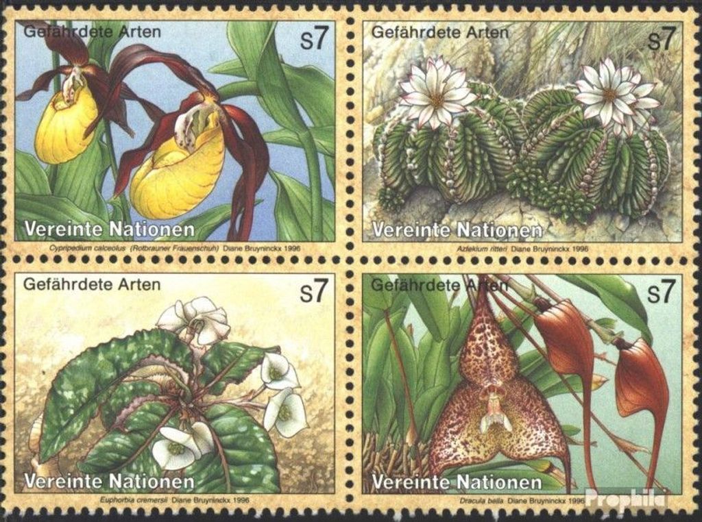 Briefmarken UNO - Wien 1996 Mi 205-208 Viererblock (kompl.Ausg.) gestempelt Gefährdete Pflanzen