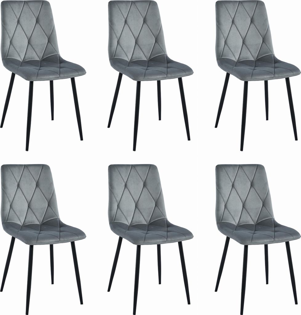 Stuhl BOSA silber-grauer Samt gepolstert mit metallenen Beinen, 44x89x40 cm, für das Wohnzimmer, Esszimmer, 6 Stück, Belastung bis 110 kg