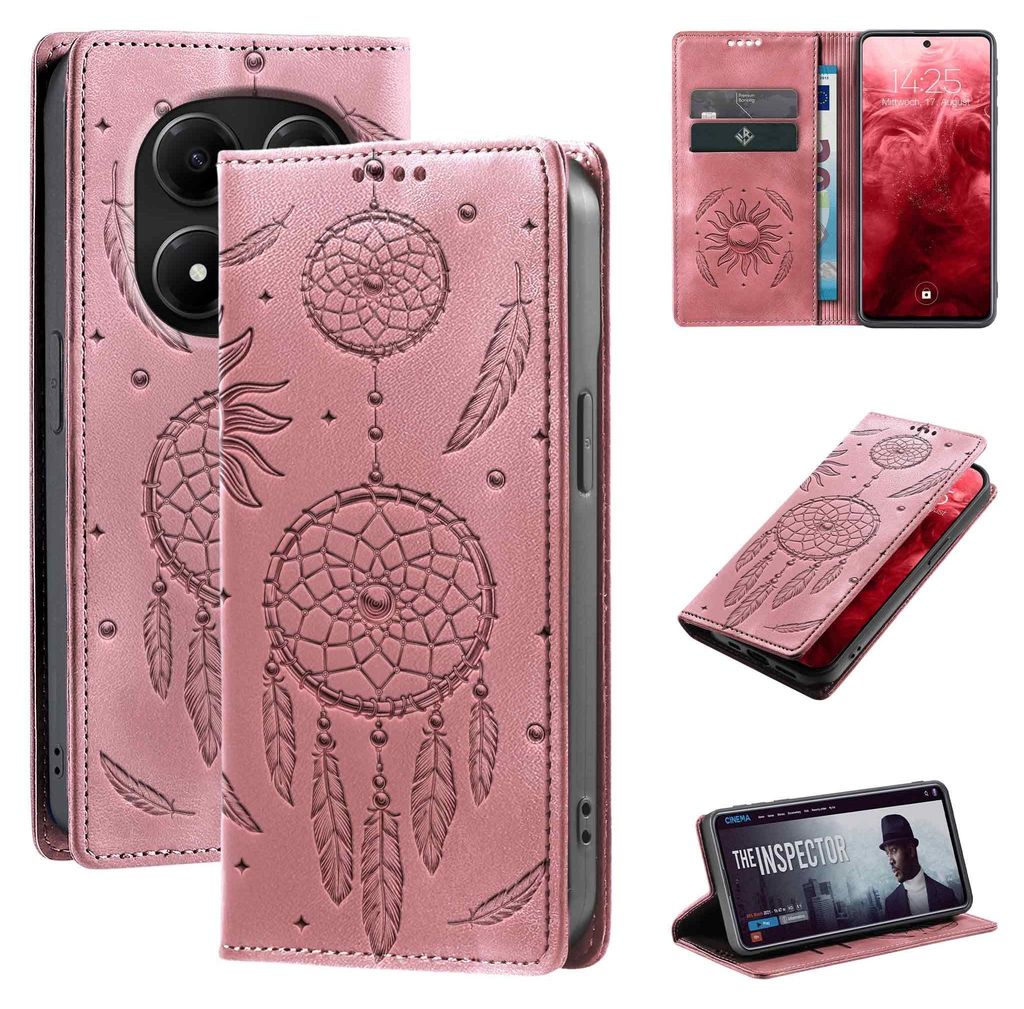 Handyhülle für Xiaomi Redmi Note 15 Pro RFID Schutz Klapphülle Case Cover Blumen Design Traumfänger Schutzhülle Farbe: Rosa