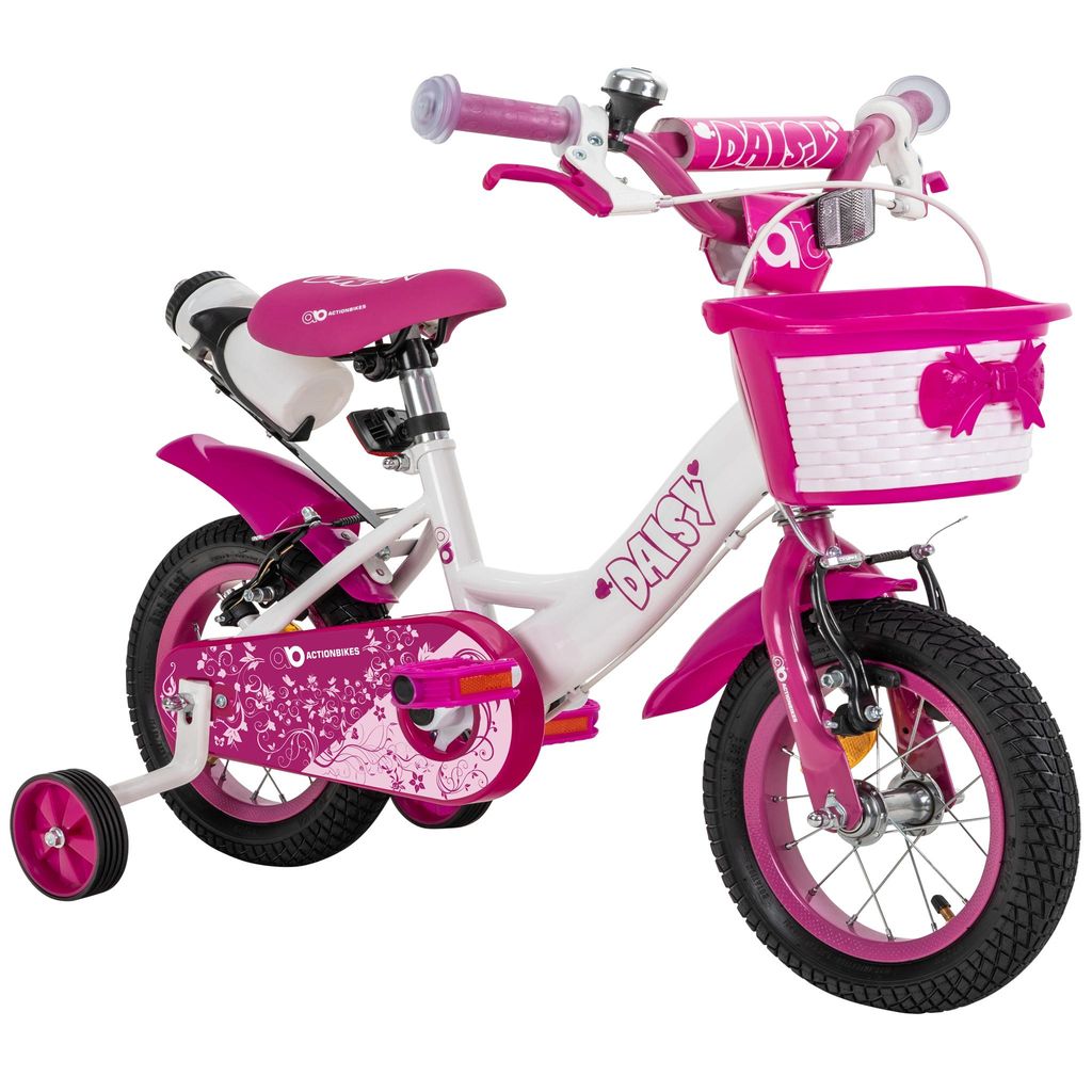 Actionbikes Kinderfahrrad Daisy 12 Zoll | Kinder Fahrrad - V-Brake Bremsen - Kettenschutz - Fahrradständer - Stützräder - Mädchenfahrrad - 2-5 ...
