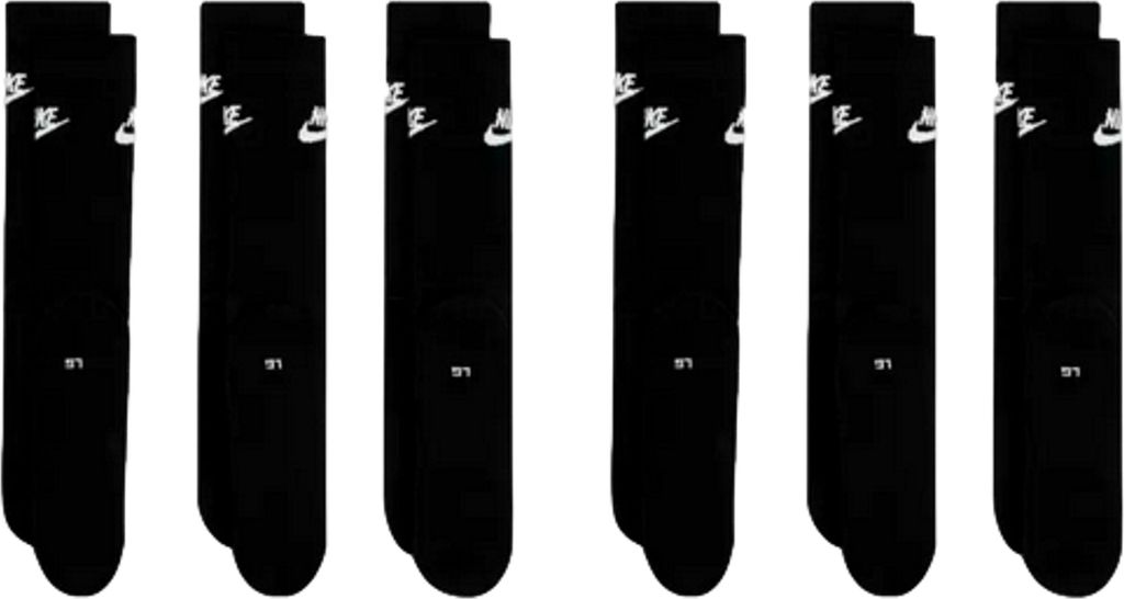 6 Paar NIKE DX5025 Essential CREW Socken Damen, Herren, Unisex Sportsocken - Farbe: Schwarz - Größe: 42-46
