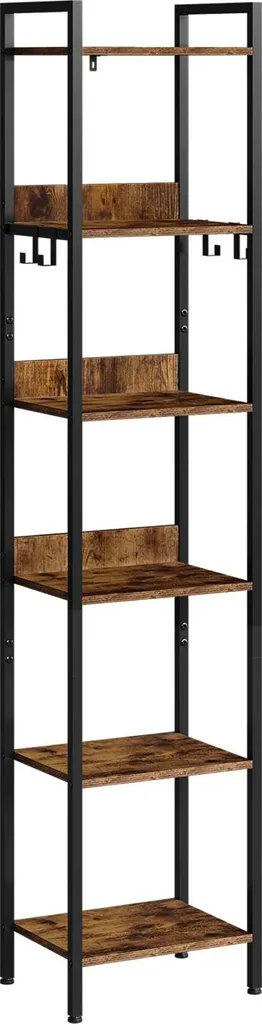 Bibliothèque colonne industrielle 187 cm avec 6 étagères et crochets noirs