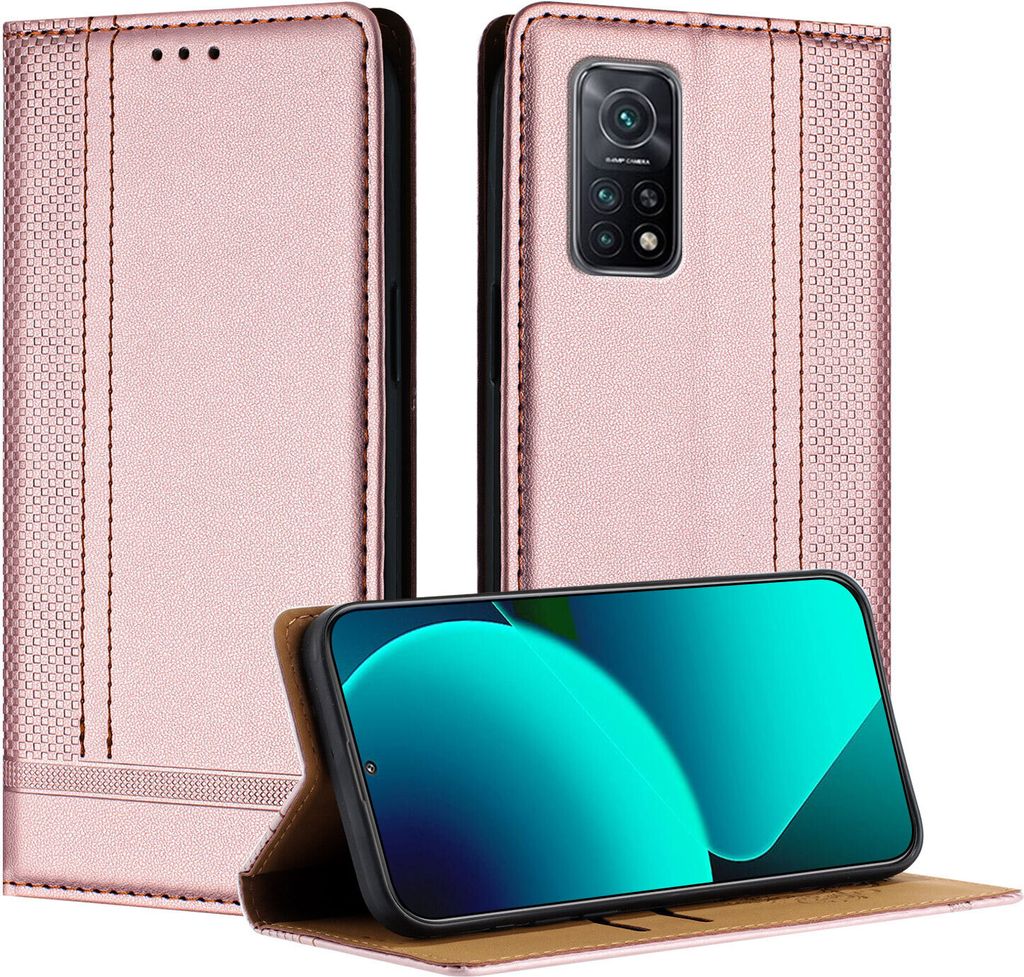 Handyhülle für Xiaomi Mi 10T / Mi 10T Pro Leder Flip Klappbare Schutzhülle mit Standfunktion Pink