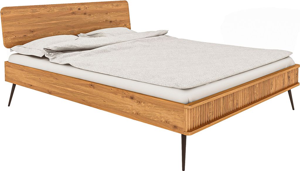 Doppelbett 200x220 cm mit Holzkopfteil in Eiche massiv geölt, KABALA-165