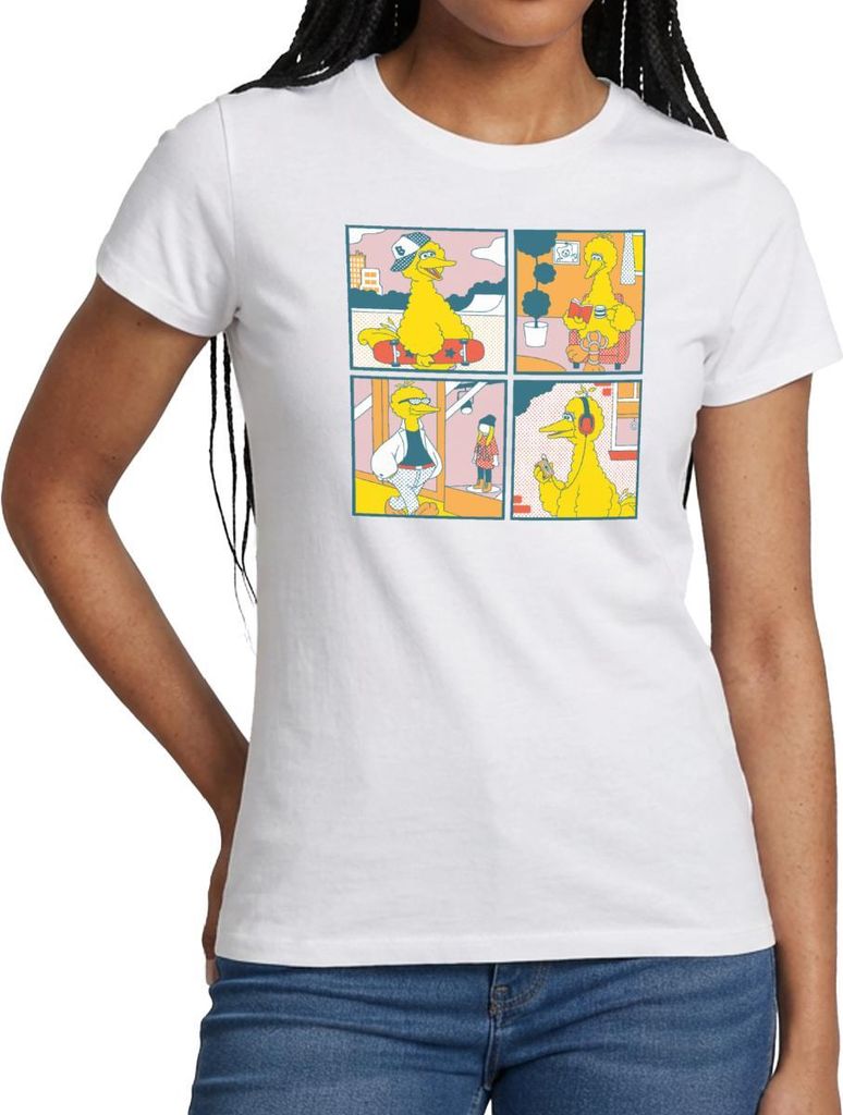 Spreadshirt Sesamstraße Bibo Comic Kacheln Frauen T-Shirt, M, Weiß