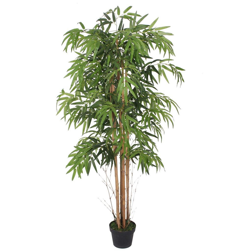 Bambus Kunstpflanze Kunstbaum Künstliche Pflanze mit Echtholz 180cm Decovego 