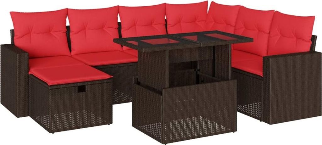 8-teiliges Gartensofa-Set mit Kissen, braun, Polyrattan