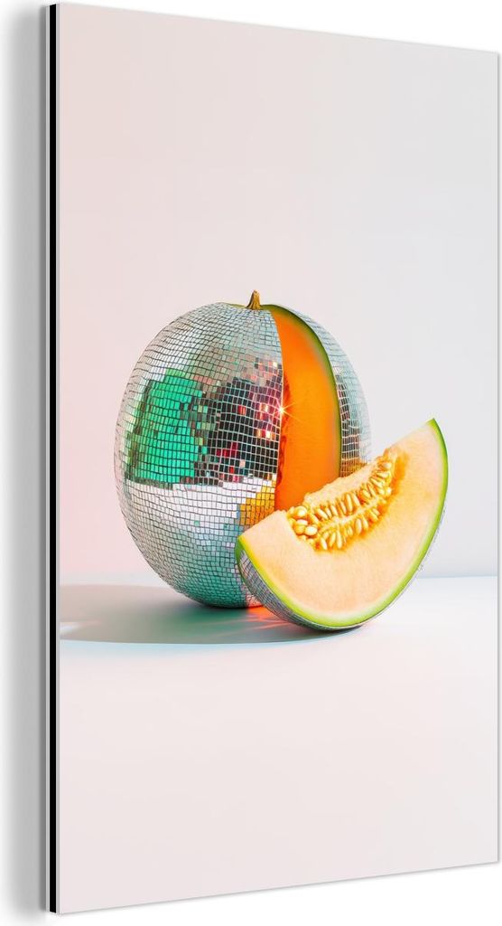 MuchoWow Wanddekoration Metall Metallbild Wandkunst 40x60 cm Disco - Discoball - Melone - Pastell MuchoWow Aluminium Gemälde - Wanddekoration aus ...
