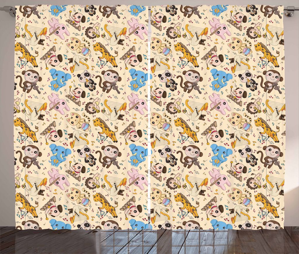 ABAKUHAUS Cartoon-Tier Rustikaler Vorhang, Musiker Mascots, Wohnzimmer Universalband Gardinen mit Schlaufen und Haken, 280 x 175 cm, Mehrfarbig