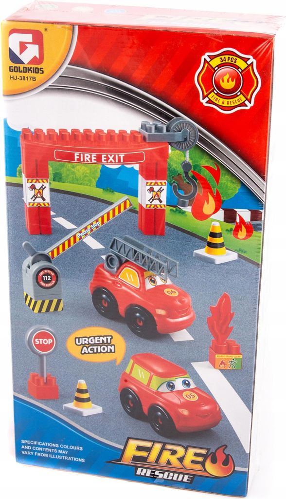 Feuerwehr Bausteine Set für Kinder - 34 Teile Konstruktionsspielzeug Feuerwehrauto