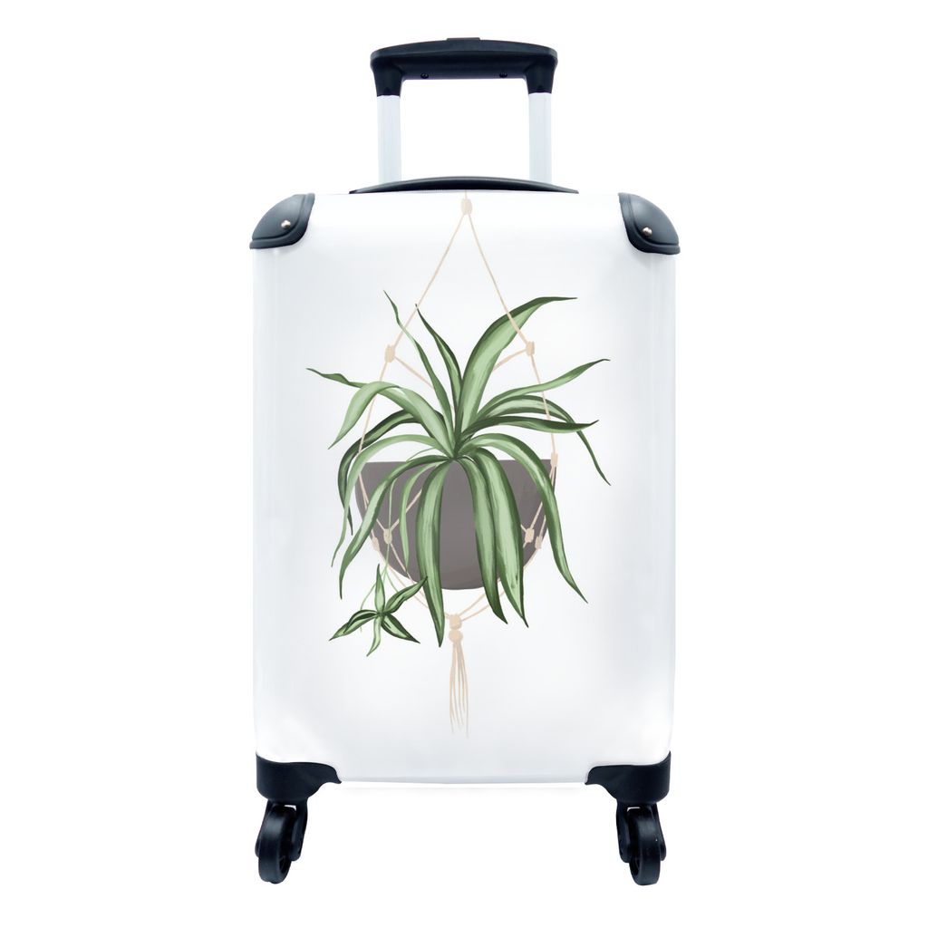 MuchoWow Koffer Handgepäck Trolley Rollkoffer Kleine Reisekoffer mit 4 Rollen - Pflanzen - Hängepflanze - Weiß - Cabin Size < 55x40x23 cm & 55...