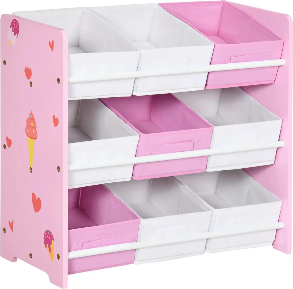 Étagère rangement jouets enfant 9 boîtes rose : stop au désordre