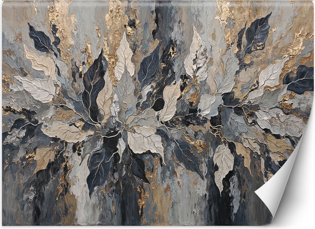 Vlies fototapete Grau-Gold-Blatt-Glamour 350x245 cm Feeby Silber inkl. Kleber einfache Montage