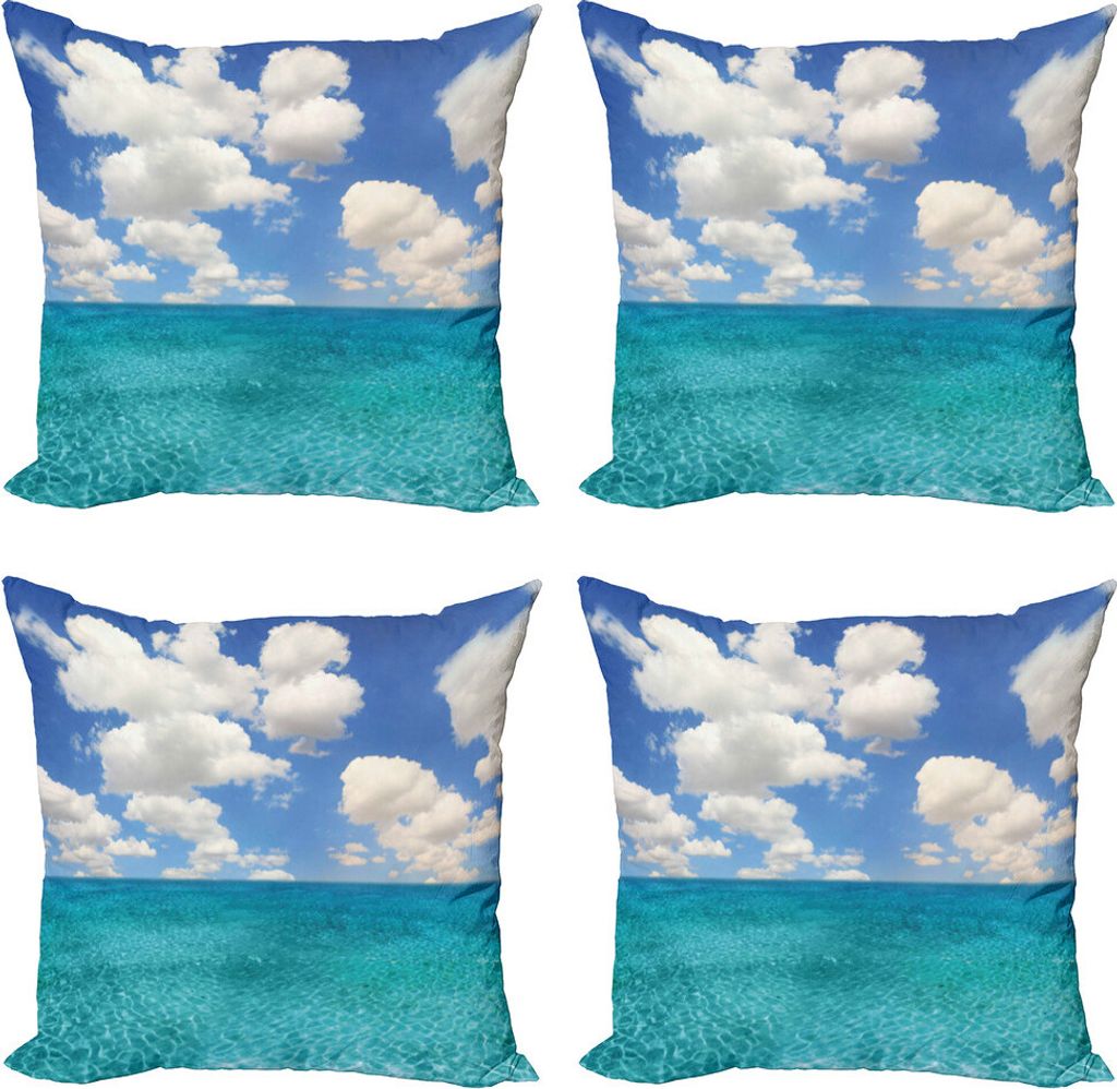 ABAKUHAUS Ozean Kissenbezug Set (4 Stück), Tropical Island Beach, Moderner Doppelseitiger Digitaldruck, 50 cm x 50 cm, Türkis Aqua