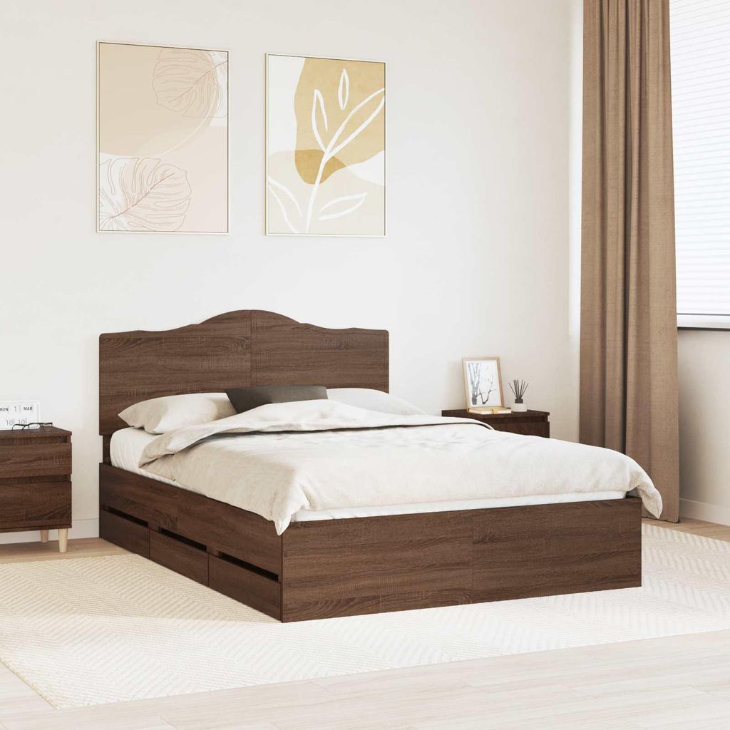 "Schlussverkauf" Doppelbett - Bettgestell 2 PLACES - Braun Eichen-Optik 140x200 cm Ingenieurs Holz C5194