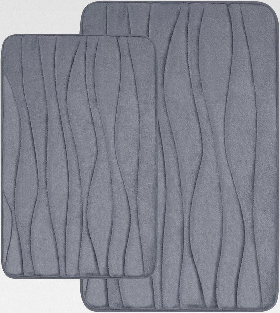 Badteppich aus Memory-Schaum, 2-teiliges Set, rutschfeste und saugfähige Badematte, maschinenwaschbar (40 x 60 cm + 50 x 76 cm, dunkelgrau)
