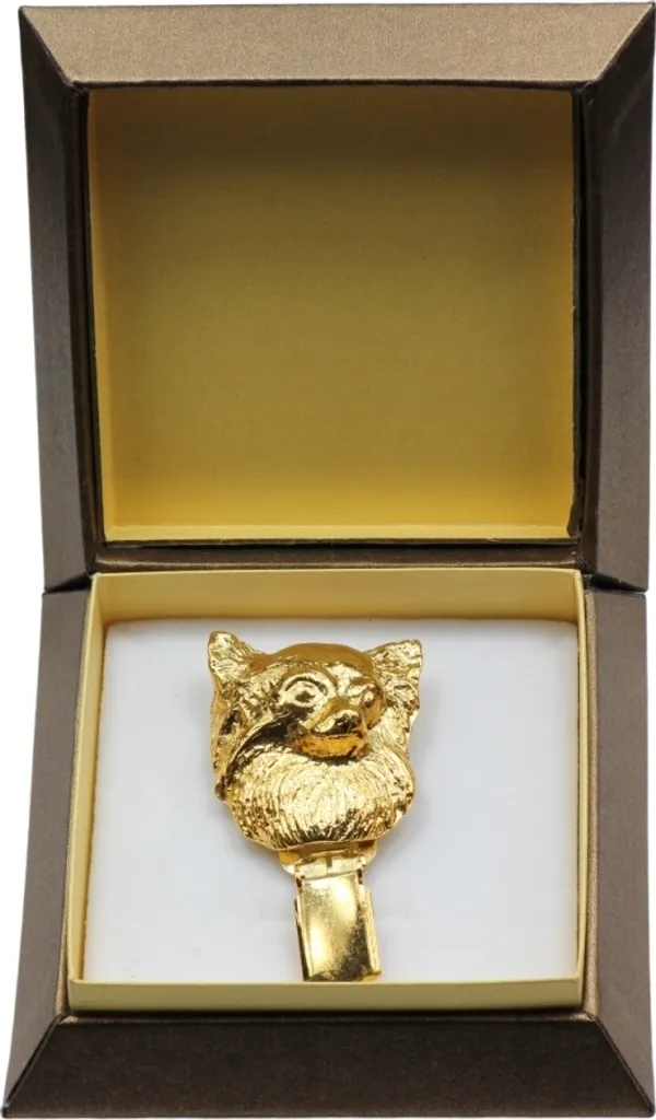 Porta Numero Chihuahua Pelo Lungo: Spilla Dorata Art-Dog Regalo Show