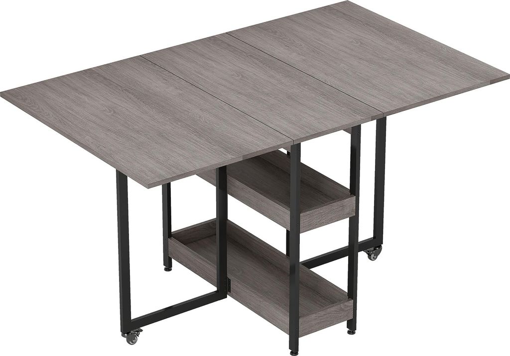 Klappbarer Esstisch im Industriedesign, für bis zu 4 Personen, offene Regale, flexibel, Metall, Spanplatte, Grau
