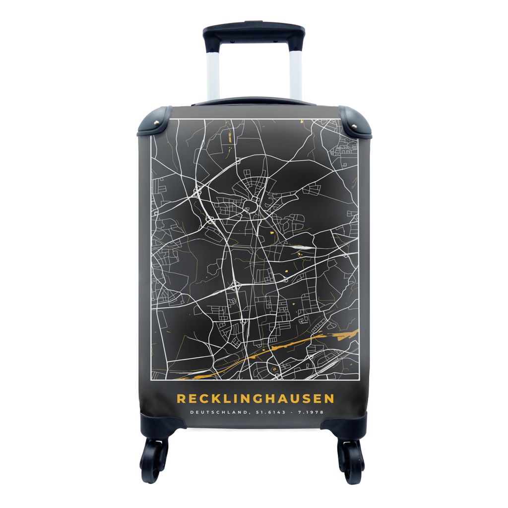 MuchoWow Koffer Handgepäck Trolley Rollkoffer Kleine Reisekoffer mit 4 Rollen - Gold - Deutschland - Karte - Stadtplan - Recklinghausen - Cabin ...