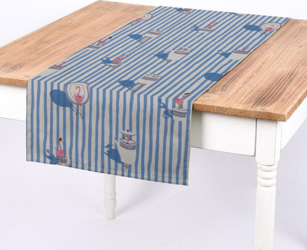 SCHÖNER LEBEN. Tischläufer Canvas Flamingo Streifen maritim hellblau