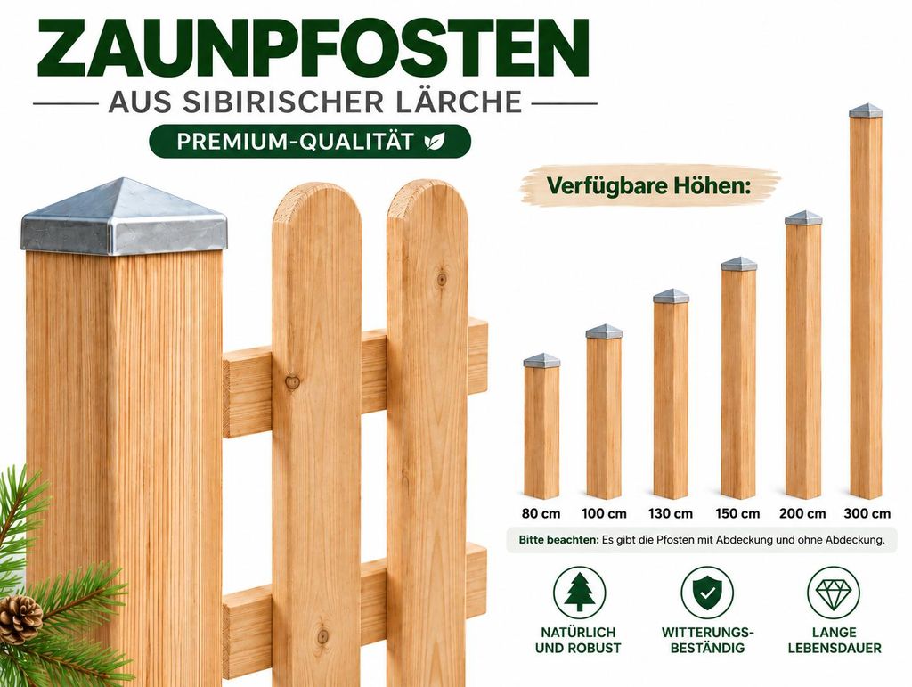 Zaunpfosten 9x9x150cm Muster MIT Abdeckung Produktbild  KI-generiertes Bild