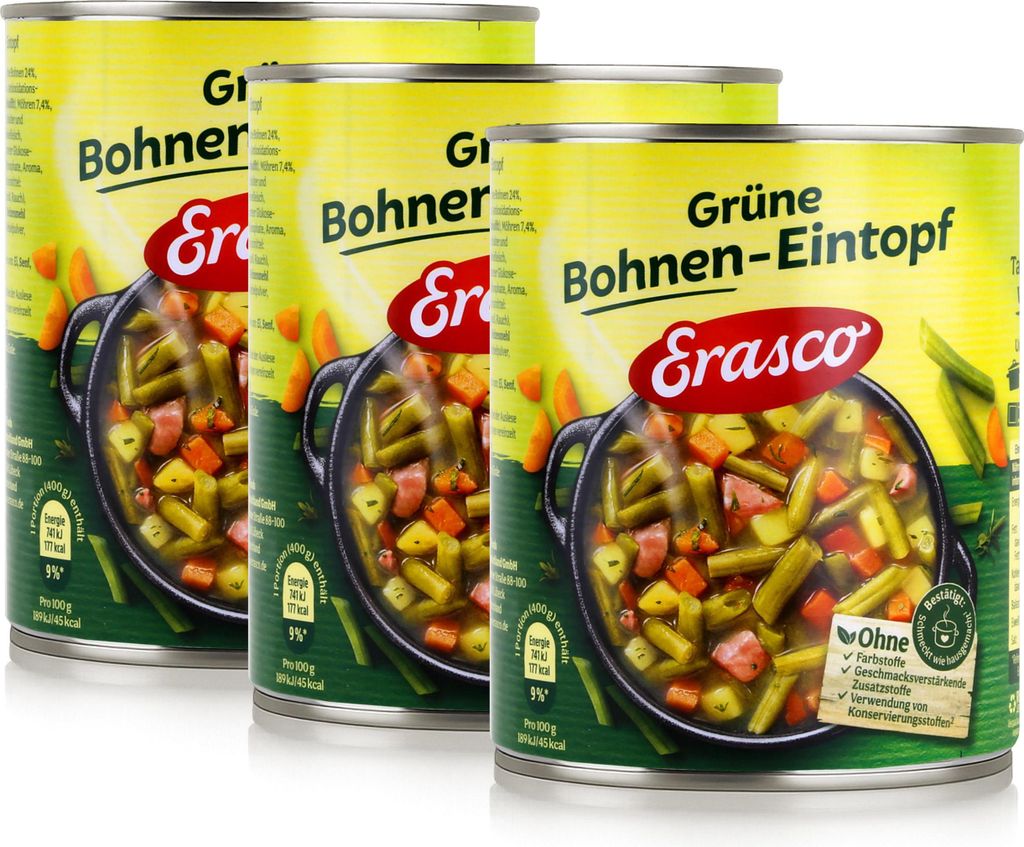 Erasco grüne Bohnen-Eintopf 800g Fertigessen (3er Pack)