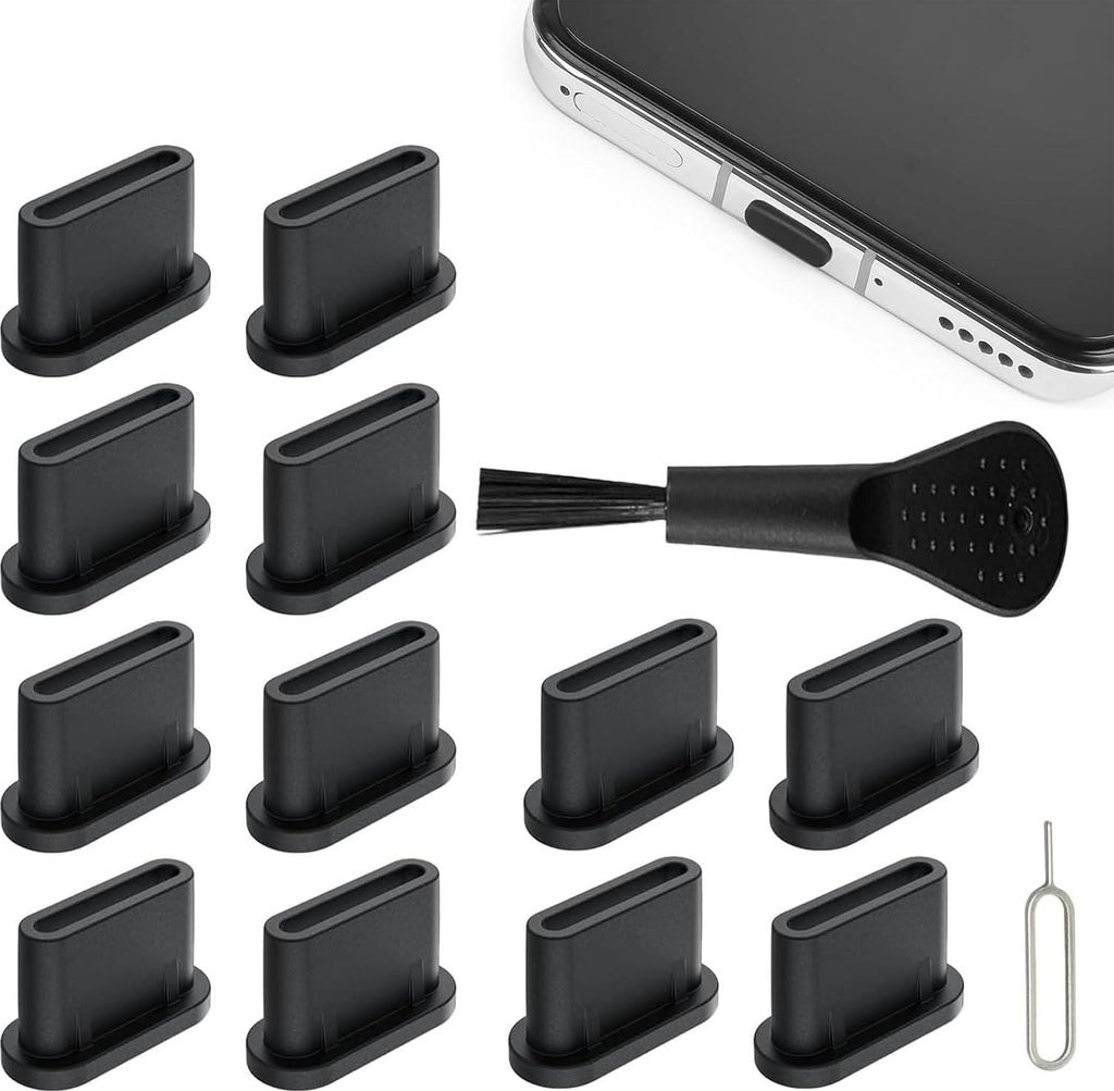 12 Stück USB C Staubschutz Stöpsel, SilikonhüLle USB 3.1 Typ C Port Für Meiste Typ-C Handy Tablet Zubehör(mit Pinsel und SIM Karte Nadel)