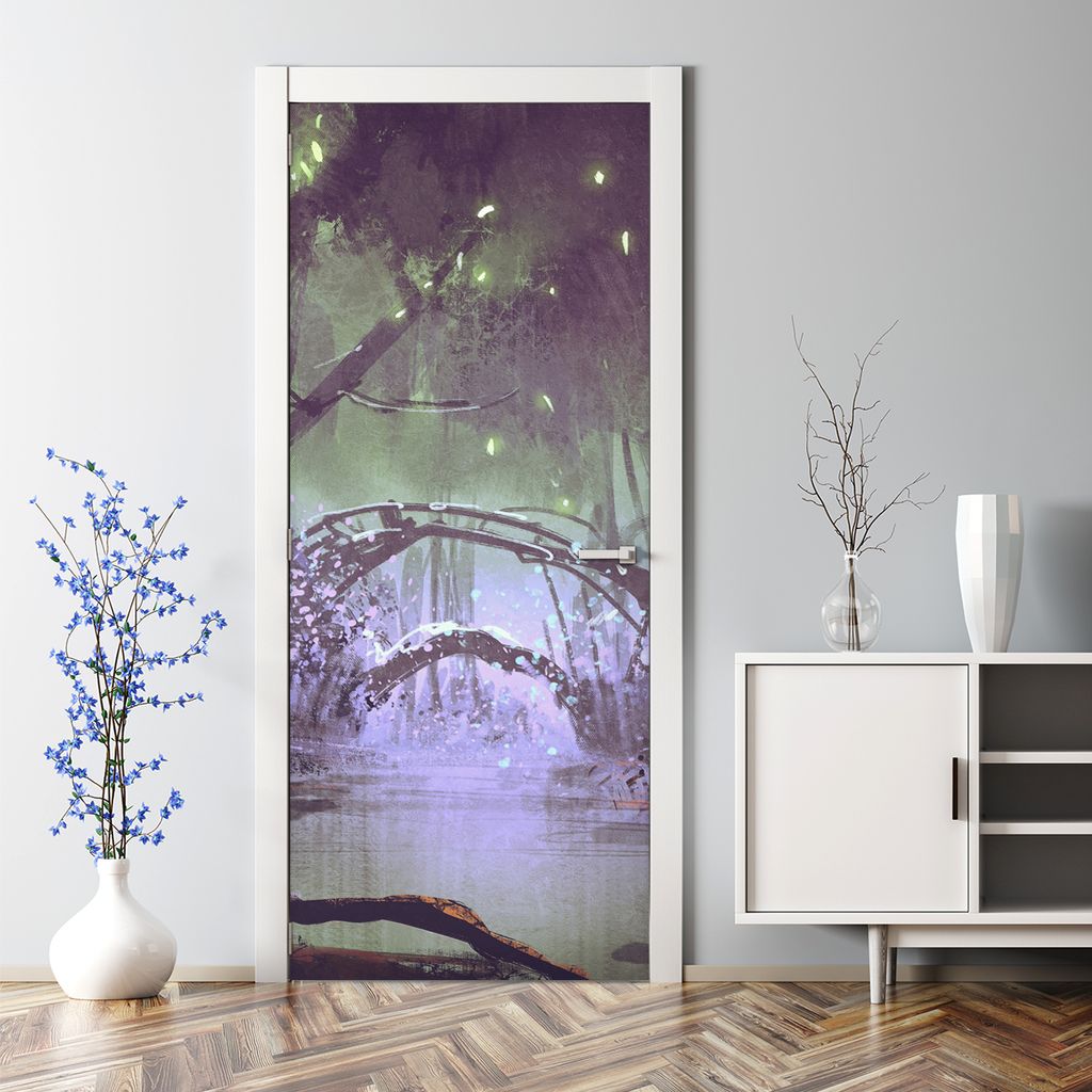 Dekorative Tür dekoration selbstklebend Türaufkleber Türtapete Dunkler Fantasiewald 85 x 200 cm